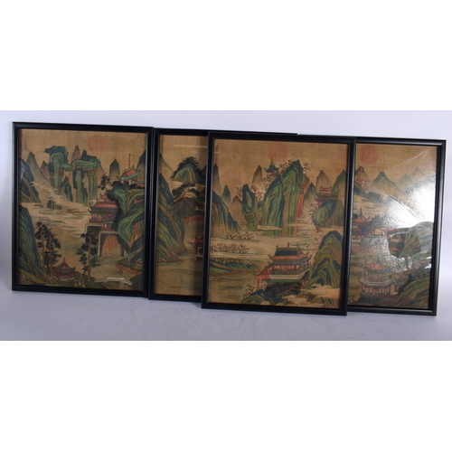 2823 - Chinese School (19th Century) 4 x watercolours, Landscapes. 32 cm x 26 cm. (4)