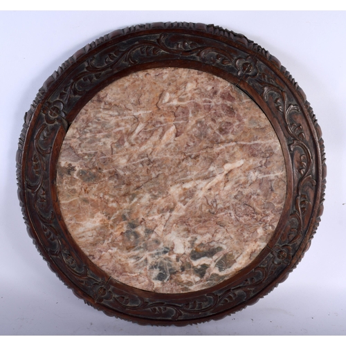 2824 - A LARGE 19TH CENTURY CHINESE CARVED HARDWOOD AND MARBLE TABLE TOP Qing. 40 cm diameter.