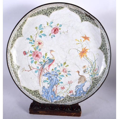 2826 - A LARGE 18TH CENTURY CHINESE CANTON ENAMEL CIRCULAR DISH Qianlong, painted with birds in landscapes.... 