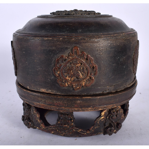 2828 - A RARE 18TH/19TH CENTURY TIBETAN CARVED WOOD BOWL ON STAND. 18 cm x 12 cm.