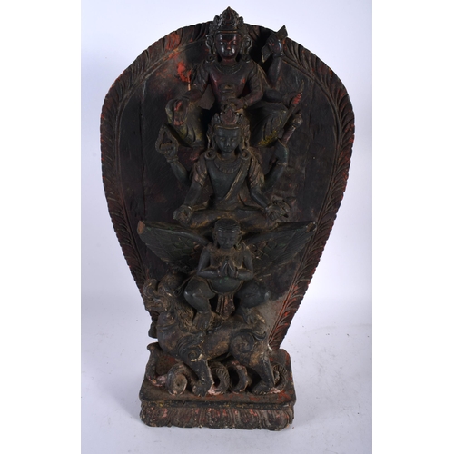 2829 - A LARGE AND VERY RARE 17TH CENTURY CHINESE TIBETAN CARVED WOOD FIGURE Ming/Qing, formed with BUDDHIS... 