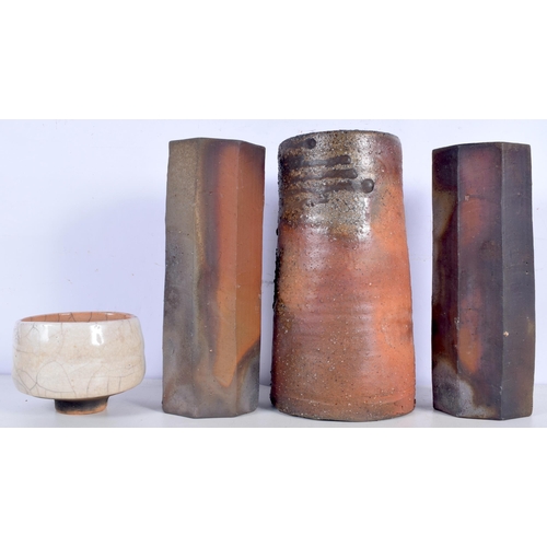 3006 - A collection of Studio pottery vases together with a bowl largest 23 cm (4)