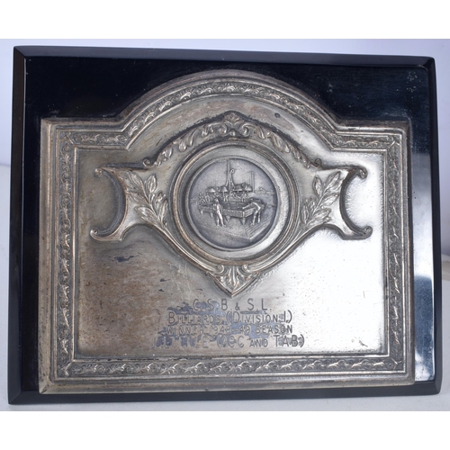 3010 - A Mid Century London School swimming trophy shield together with 2 smaller shields 33 x 27 cm.(3).