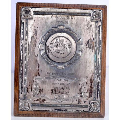 3010 - A Mid Century London School swimming trophy shield together with 2 smaller shields 33 x 27 cm.(3).