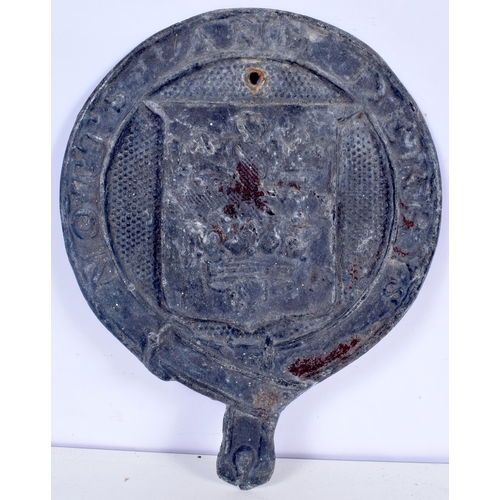 3011 - An antique Notts & Derby lead wall plate together with a Manchester lead wall plaque 26 x 21 cm (2).