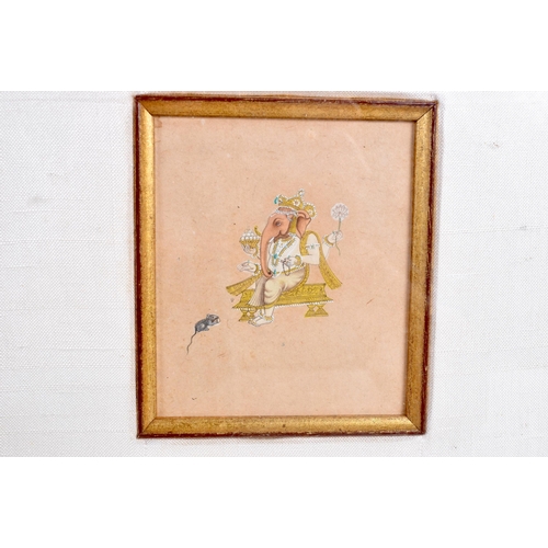 3012 - A framed Mughal watercolour together with a framed picture of Ganesha, an Etching etc 22 x 12 cm. (5... 