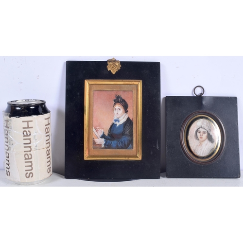 3014 - Two early 19th Century Portrait miniatures in wooden frames largest 9 x 6 cm (2).