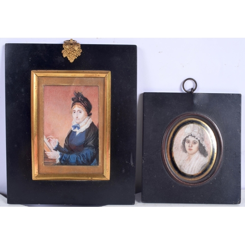 3014 - Two early 19th Century Portrait miniatures in wooden frames largest 9 x 6 cm (2).