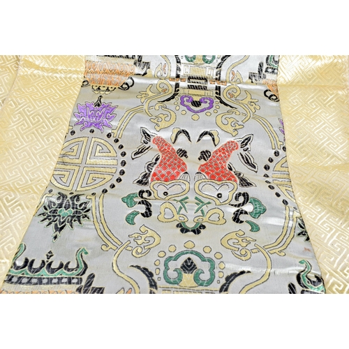 3017 - A Chinese embroidered silk  table runner together with a set of fabric  table settings 222 x 32 cm (... 