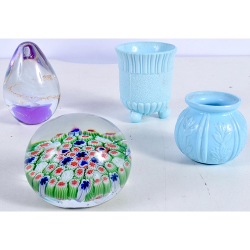 3020 - A Millefiori paperweight together with another paperweight and two Vitro porcelain items 5 x 8 cm (4... 