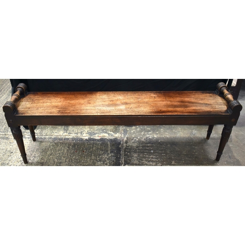 3053 - A WILLIAM IV MAHOGANY HALL BENCH. 53 cm x 153 cm x 30 cm.