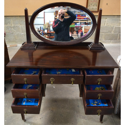 3055 - AN EDWARDIAN MAHOGANY DRESSING TABLE together with another kidney shaped dressing table & two stools... 