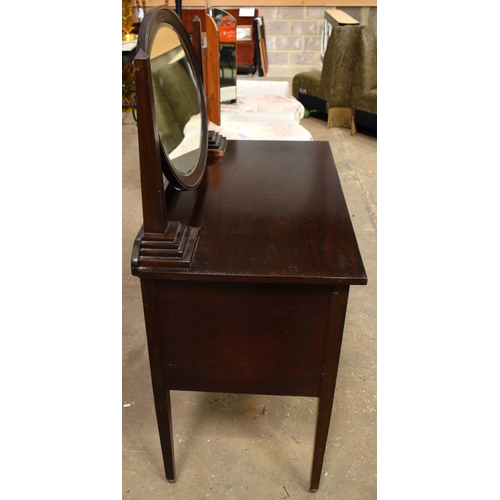 3055 - AN EDWARDIAN MAHOGANY DRESSING TABLE together with another kidney shaped dressing table & two stools... 