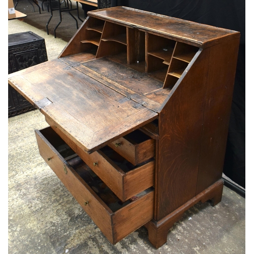 3056 - A GEORGE III OAK FALL FRONT BUREAU. 100 cm x 90 cm x 50 cm.