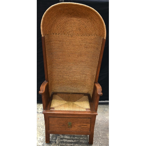 3057 - A LARGE 19TH CENTURY ORKNEY CHAIR with basket back and oak frame. 145 cm x 60 cm.