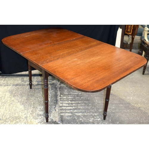 3060 - A REGENCY MAHOGANY DROP LEAF DINING TABLE. 150 cm x 90 cm x 70 cm extended.