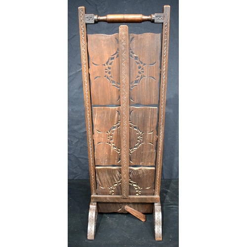 3160 - A Three tier Anglo Indian carved wood and inlaid central stands 77 x 28 cm.