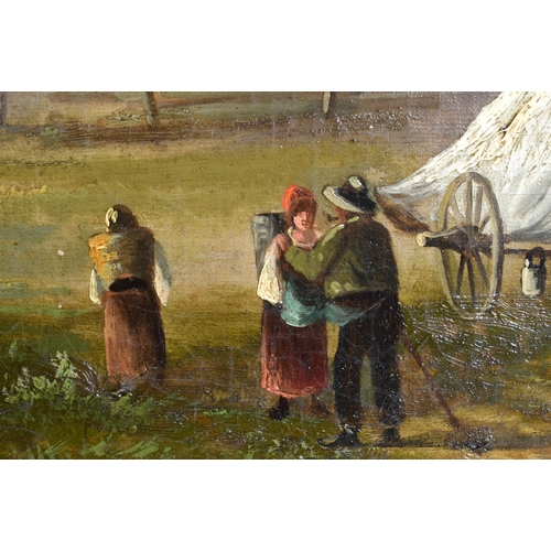 3165 - A large framed oil on board depicting a rural scene 66 x 104 cm