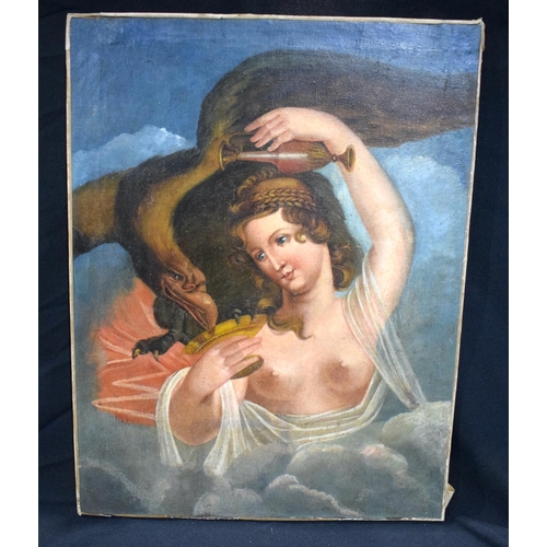 3188 - A late 18th/early 19t6h Century allegorical oil on canvas depicting a female and an eagle 63 x 48cm.