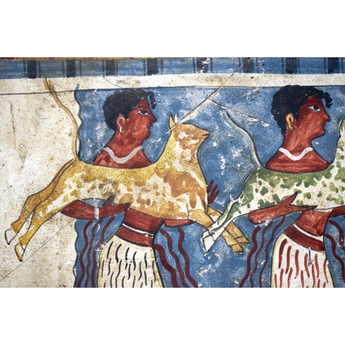 3192 - A framed painted panel after the antique Sarcophagus of Agia Triada (1600-1450 BC) 24 x 34cm.