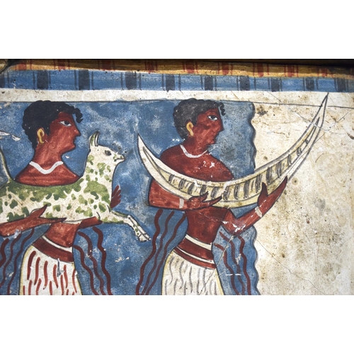 3192 - A framed painted panel after the antique Sarcophagus of Agia Triada (1600-1450 BC) 24 x 34cm.