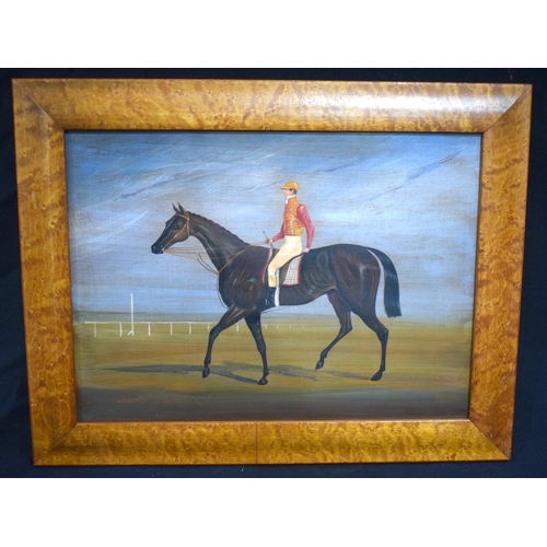 3194 - An early 20th Century small framed oil on board of a jockey signed P. Harvey 24 X 33cm