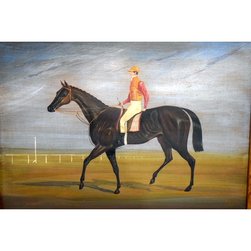 3194 - An early 20th Century small framed oil on board of a jockey signed P. Harvey 24 X 33cm