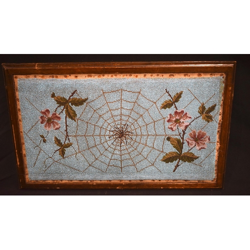 3195 - A framed Victorian BEADWORK picture of a spiders web 36 X 58cm.