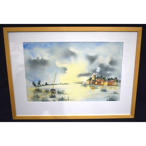 3198 - A framed watercolour of a riverside scene signed Eggleton 30 X 47cm.