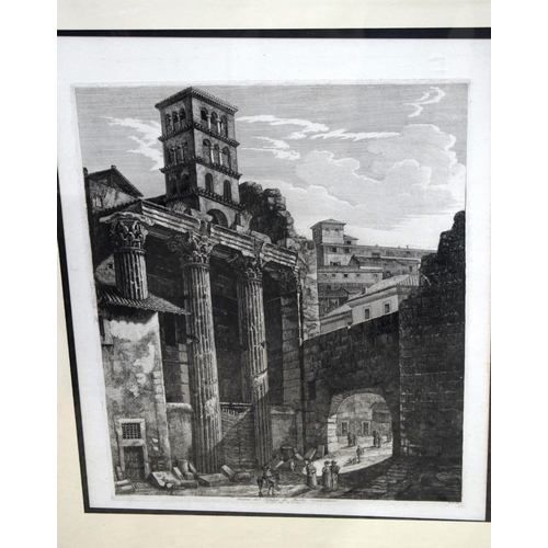 3200 - A pair of framed antique etchings of Italian street scenes 60 X 49cm.