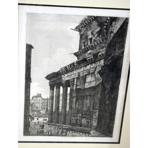 3200 - A pair of framed antique etchings of Italian street scenes 60 X 49cm.