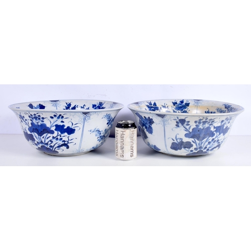 3336 - A pair of Large Chinese Porcelain blue and white bowls 16 x 38 cm. (2).