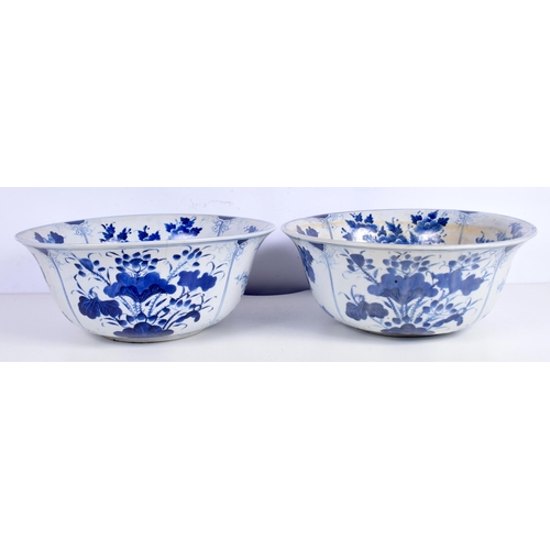 3336 - A pair of Large Chinese Porcelain blue and white bowls 16 x 38 cm. (2).