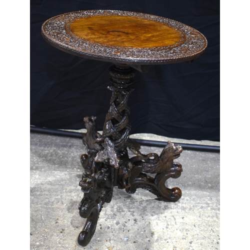 3340 - A 19th Century Anglo Indian Burmese occasional table with carved lions to the feet 76 x 56 cm