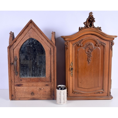 3375 - Two German small wooden wall Cabinets largest 58 x 37 cm (2).