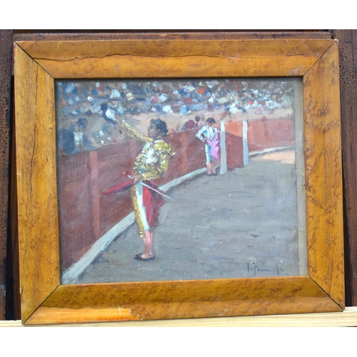 3378 - After Joaquin Terruella , a small framed oil on board depicting a Matador 23 x 28 cm.