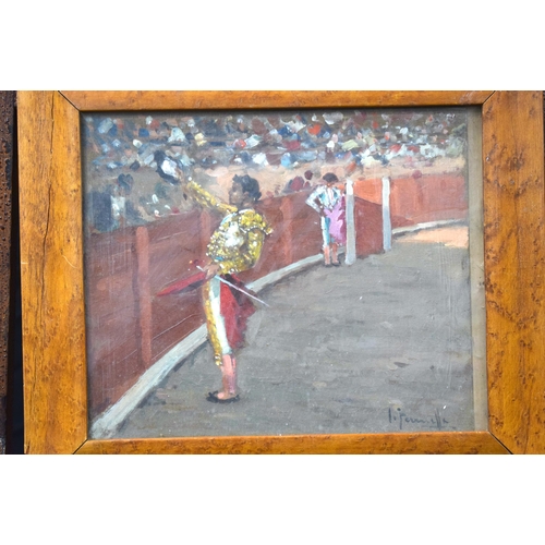 3378 - After Joaquin Terruella , a small framed oil on board depicting a Matador 23 x 28 cm.