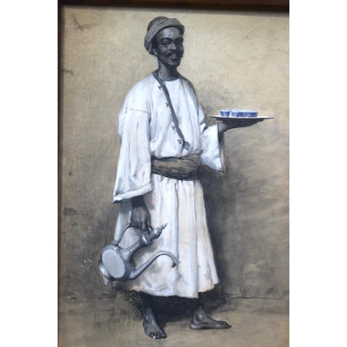 3379 - A 19th Century framed watercolour depicting a Middle Eastern tea seller signed indistinctly 51 x 36 ... 