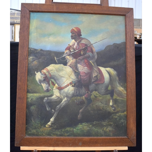 3380 - A large 20th Century Oil on Canvas signed J Lawrence depicting a Middle Eastern Warrior  76 x 60 cm