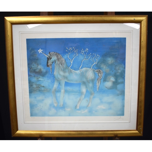 3381 - A large framed Limited edition print of The Happy Unicorn 64/300 by Salvador Dali.48 x 58 cm.