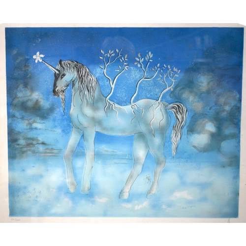 3381 - A large framed Limited edition print of The Happy Unicorn 64/300 by Salvador Dali.48 x 58 cm.