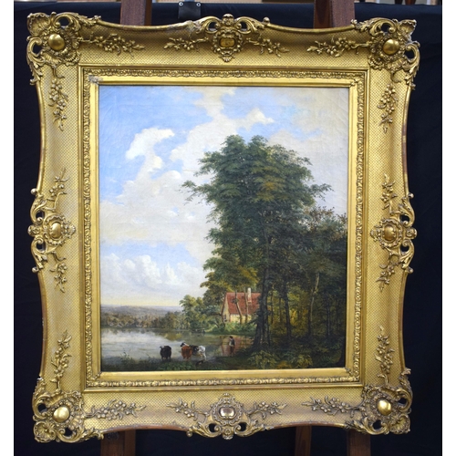 3383 - Charles Coumont (Belgio 1822-1889) Framed Oil on Canvas of a Rural scene 54 x 47 cm.