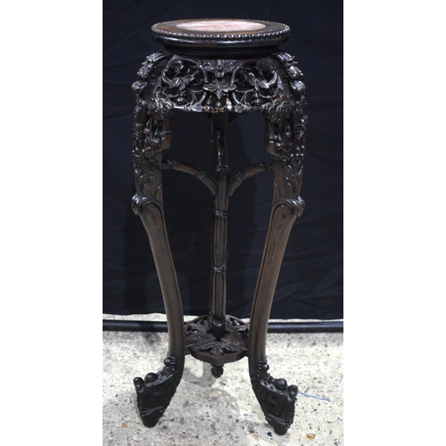 3544 - A carved Chinese Hongmu stand with marble insert 95 x 33 cm