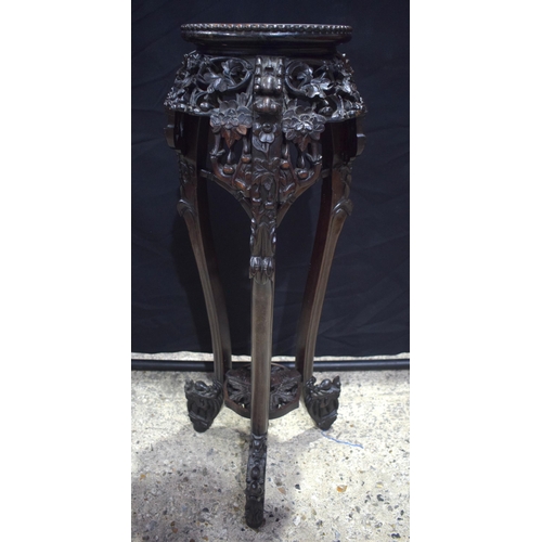 3544 - A carved Chinese Hongmu stand with marble insert 95 x 33 cm