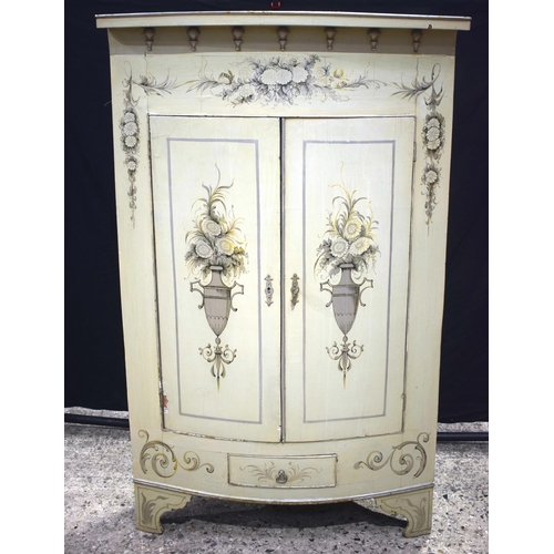 3547 - A 20th Century painted corner cupboard, in the manner of Fornasetti. 139 x 88 x 50 cm.