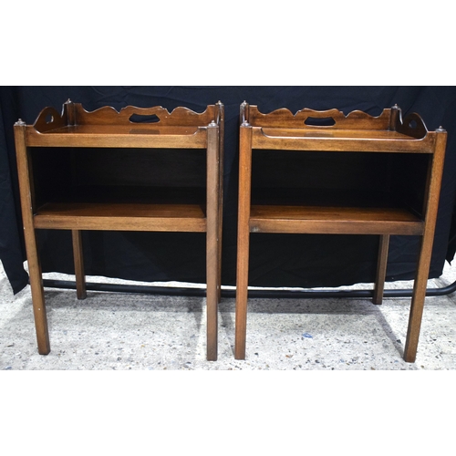 3548 - A pair of 19th Century style mahogany bedside tables with a carved galleried top 75 x 56 x 43 cm