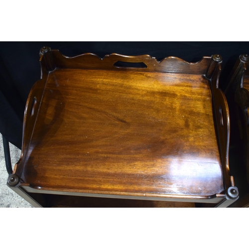 3548 - A pair of 19th Century style mahogany bedside tables with a carved galleried top 75 x 56 x 43 cm