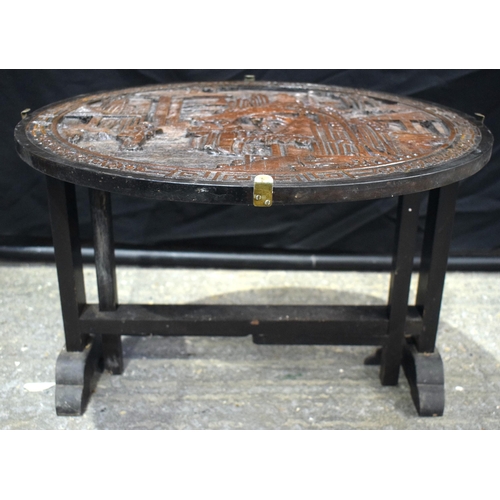 3553 - A CHINESE CARVED WOOD TABLE. 66 cm x 56 cm.