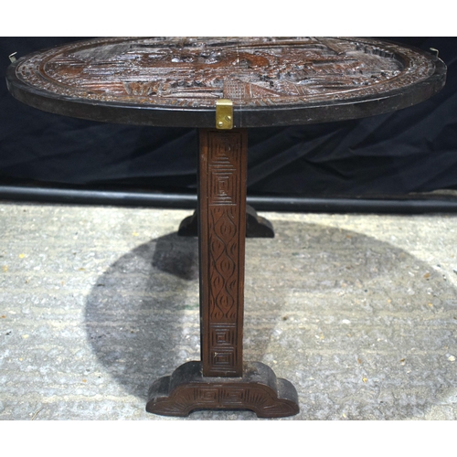 3553 - A CHINESE CARVED WOOD TABLE. 66 cm x 56 cm.