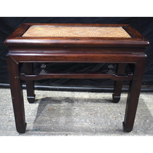 3554 - AN 18TH/19TH CENTURY CHINESE CARVED HUANGHUALI WOOD STOOL Qing, with rattan top. 60 cm x 50 cm.